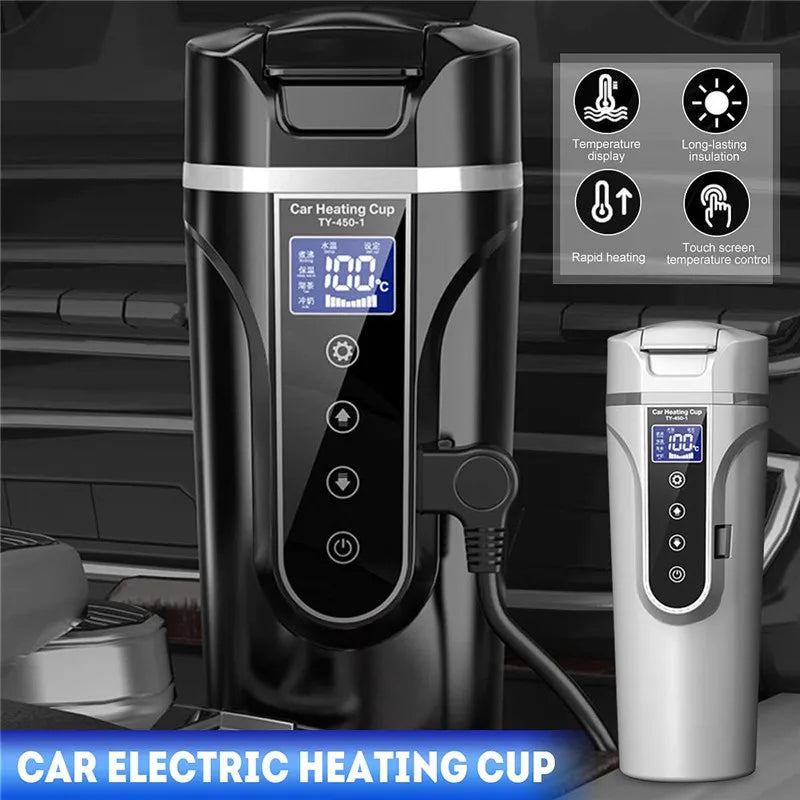 Portable Car Heating Cup Vacuum Electric Stainless Water Warmer Bottle Kettle Coffee Tea Mug LCD Display Temperature Smart Mugs