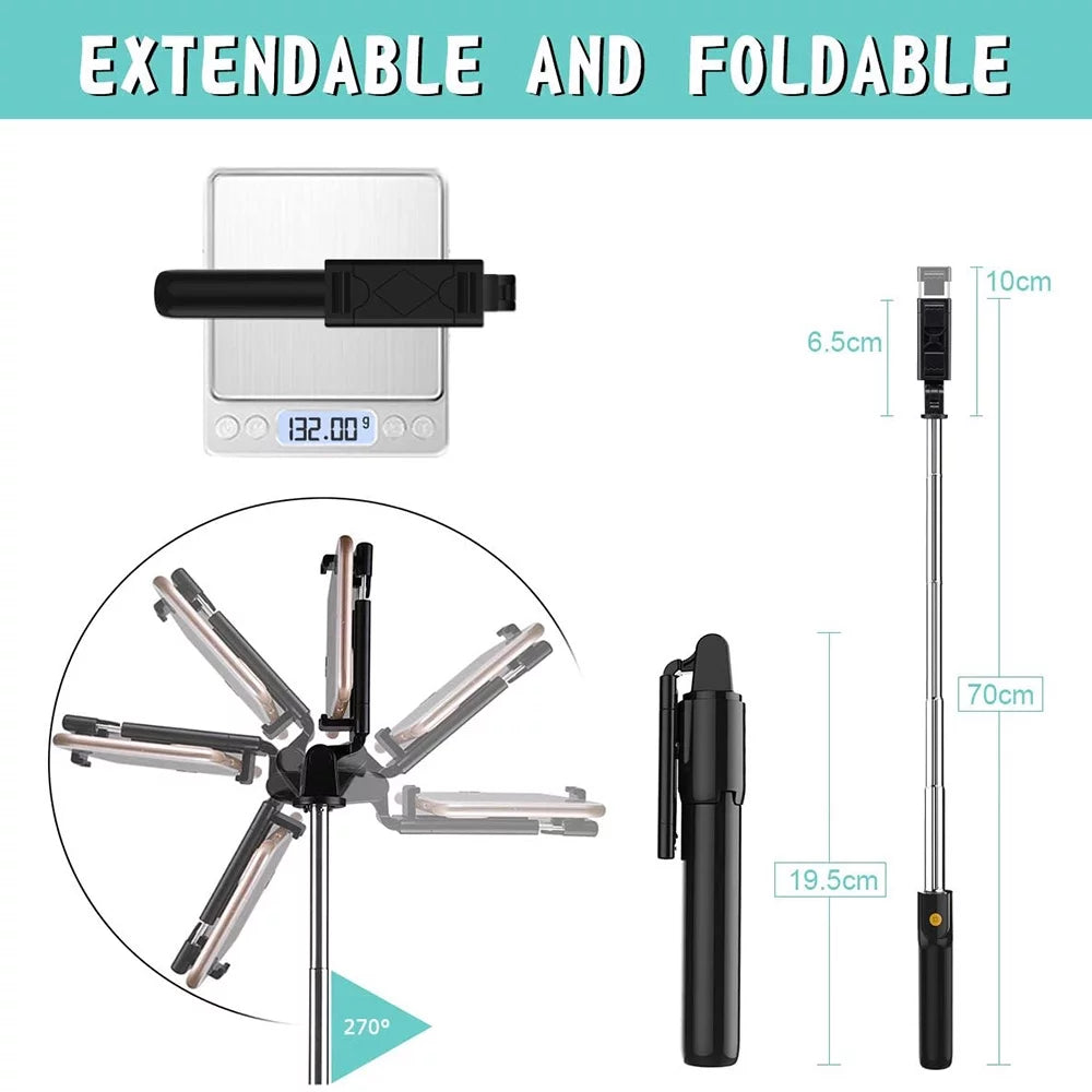 3 in 1 Extendable Selfie Stick Tripod with Detachable Bluetooth Wireless Remote Phone Holder Compatible with Iphone and Android Smartphone