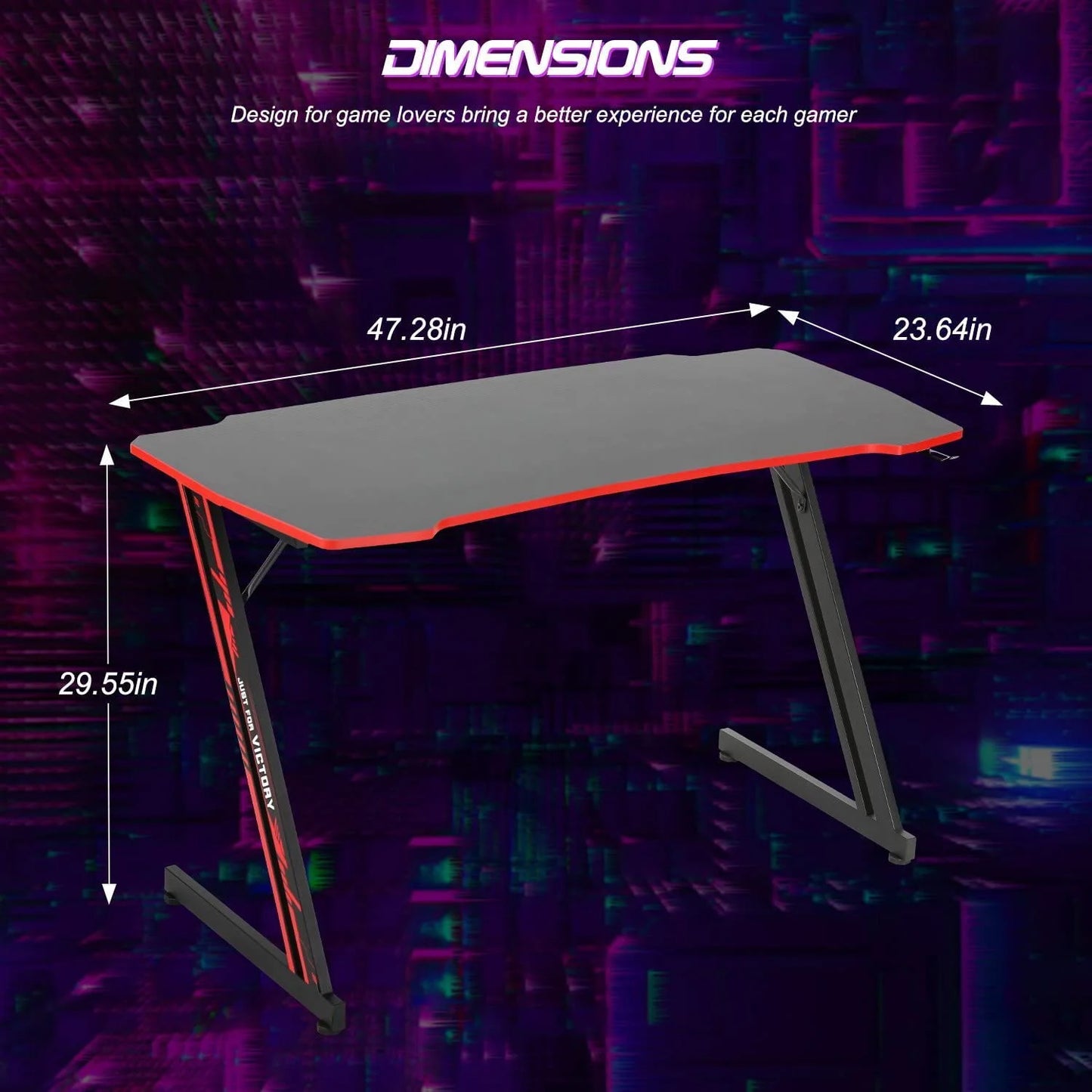 ncs 47 Inch Gaming Desk Z-Shaped Computer Desk Home Office Desk with Headphone Hook, Red