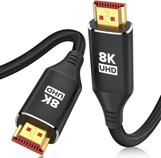 8K HDMI 2.1 Cable 15FT, 48Gbps Ultra High Speed Black Braided HDMI Cord - Get 4K @ 120Hz on PS5 - Supports 8K @ 60Hz, HDR, Earc, Dolby Vision, & More