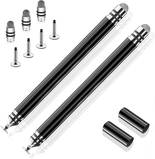 Stylus Pens for Touch Screens,  Fine Point Stylus Touch Screen Capacitive Stylus Pens for Ipad, Iphone, Tablet, Laptops and All Capacitive Touch Screens with 7 Replacement Tips - Black/Black