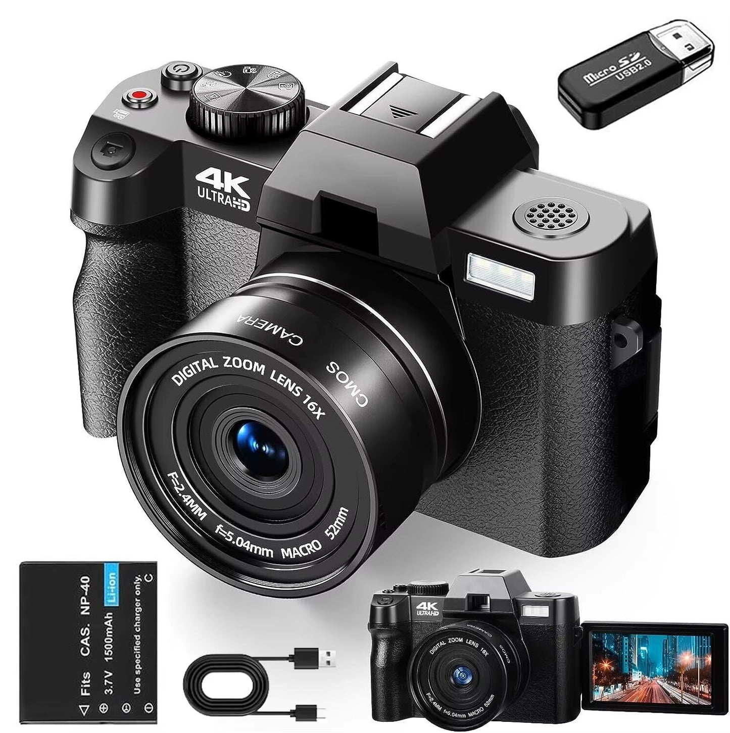 Compact Digital Photography Camera 4K Wireless Network Camera Retro Vlog Recorder Youtube 48MP Camera 3 "Flip Screen