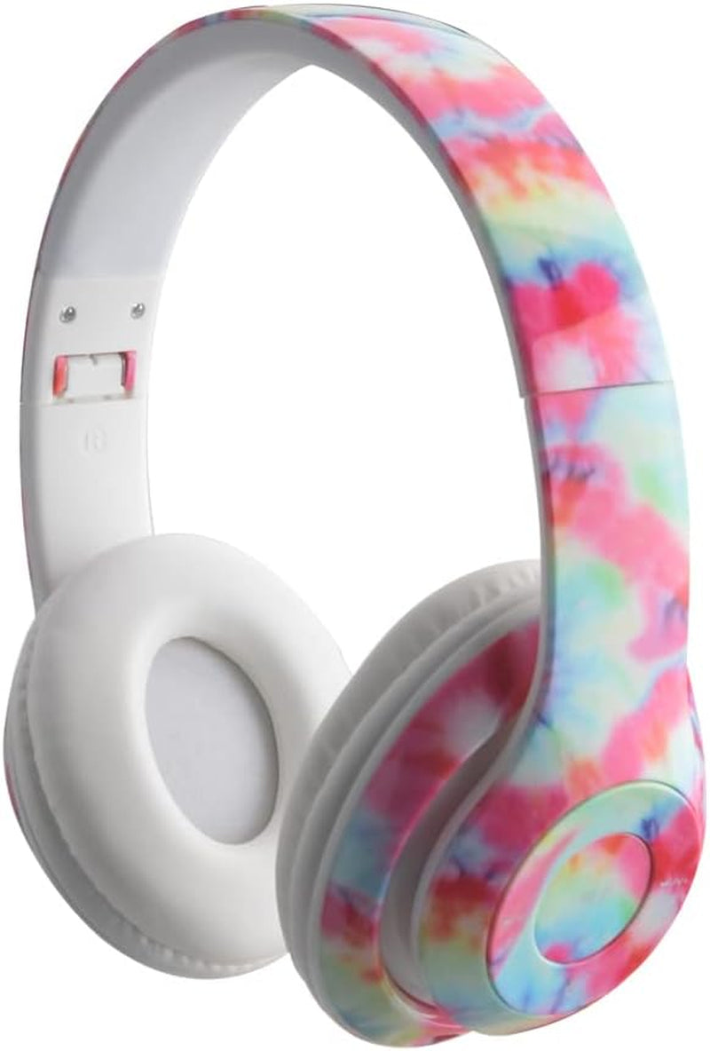 Bluetooth Headphones - Foldable Bluetooth Headset - Lightweight Headphones - Adjustable On-Ear Headphones - Fashion Bluetooth Headphones with Microphone (Tye Dye)