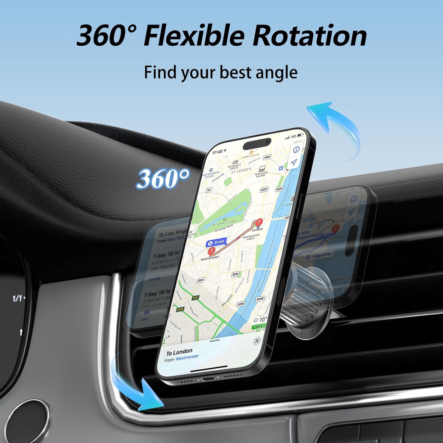 For [Magsafe Car Mount] [360°Flexible Rotation] [20X Strong Magnets] Upgraded Metal Hook, Hands-Free Phone Holder Fit for Iphone 16/15/14/13/12 Series, Black