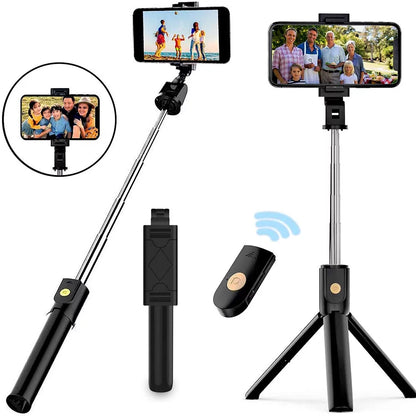 3 in 1 Extendable Selfie Stick Tripod with Detachable Bluetooth Wireless Remote Phone Holder Compatible with Iphone and Android Smartphone