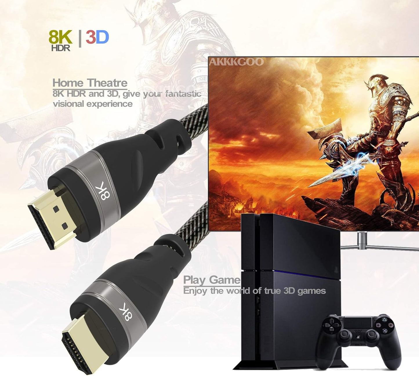 8K HDMI Cable 1.6Ft HDMI 2.1 Cable Real 8K, High Speed 48Gbps 8K(7680X4320)@60Hz, 4K@120Hz Dolby Vision, HDCP 2.2, 4:4:4 HDR, Earc Compatible with Apple TV, Samsung QLED TV (0.5M)