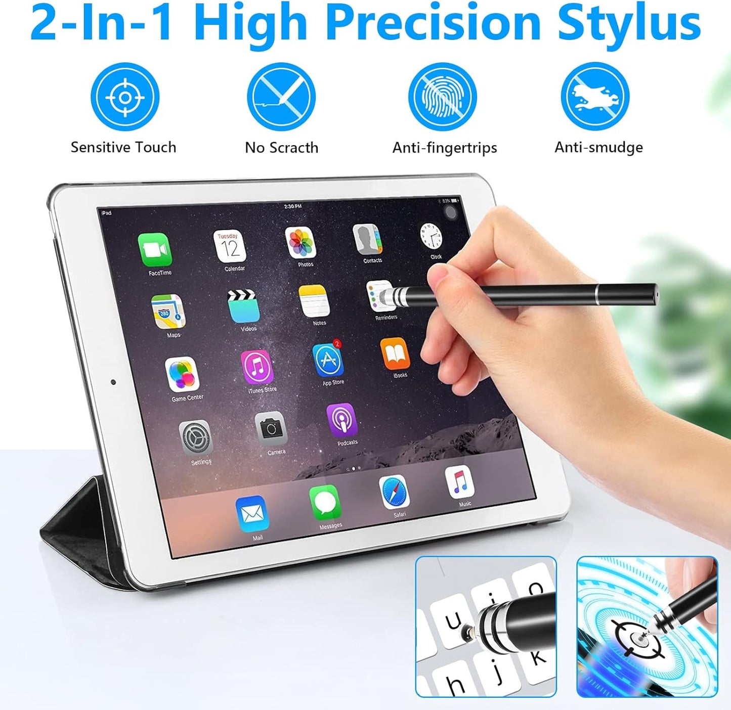 Stylus Pens for Touch Screens,  Fine Point Stylus Touch Screen Capacitive Stylus Pens for Ipad, Iphone, Tablet, Laptops and All Capacitive Touch Screens with 7 Replacement Tips - Black/Black