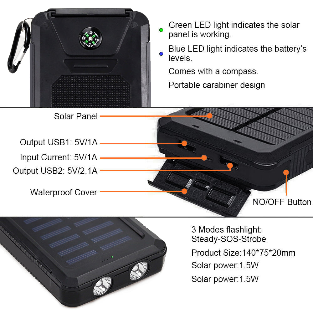 Super Solar Power Bank Charger USB Portable Charger Power Bank for Cell Phone