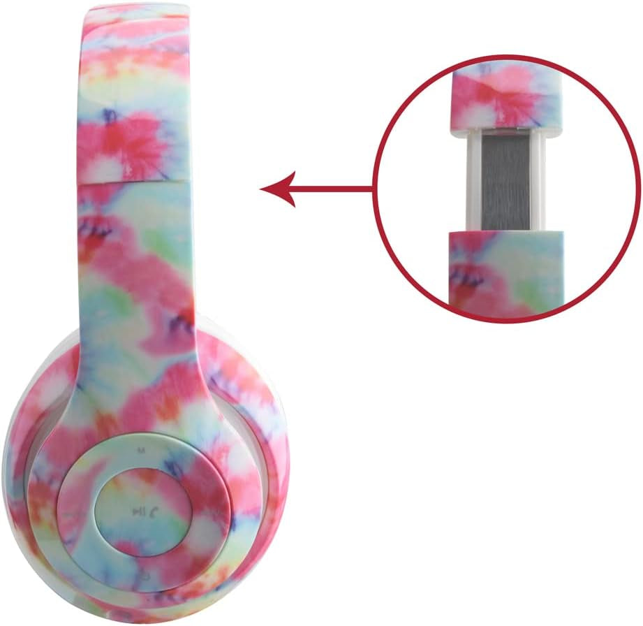 Bluetooth Headphones - Foldable Bluetooth Headset - Lightweight Headphones - Adjustable On-Ear Headphones - Fashion Bluetooth Headphones with Microphone (Tye Dye)