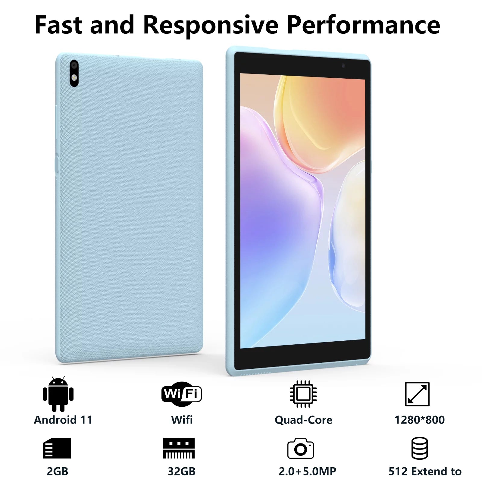 Tablet Android, 8 Inch Tablet 2GB+32GB Tablet, 1280X800 IPS Touch Screen, Tablet Computer Blue