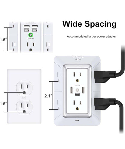 Multi Plug Outlet Surge Protector - 6 Outlet Extender with 3 USB Ports (1 USB C