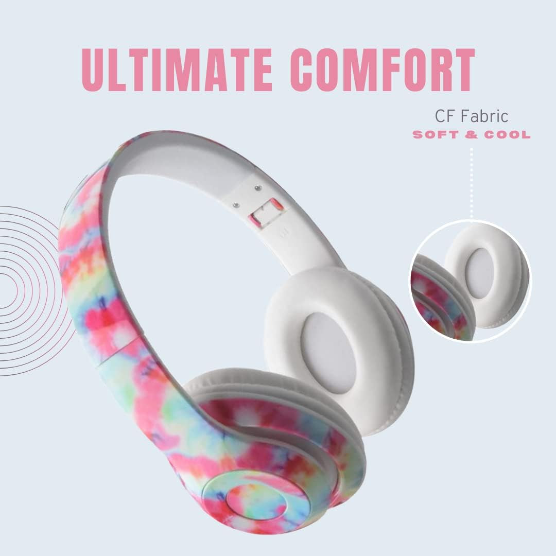 Bluetooth Headphones - Foldable Bluetooth Headset - Lightweight Headphones - Adjustable On-Ear Headphones - Fashion Bluetooth Headphones with Microphone (Tye Dye)