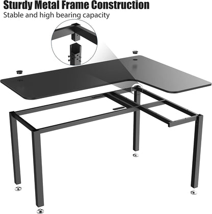 L Shaped Gaming Desk, 60 Inch Corner Computer Desk, Study Writing Desk, Ergonomic Gaming Table Workstation with Large Mouse Pad, Sturdy Metal Frame, Easy to Assemble, Right Side Black