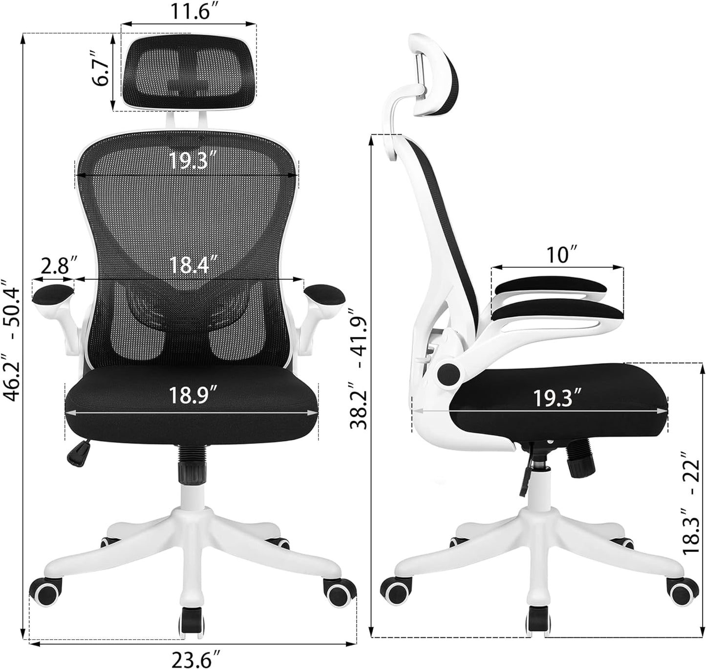 Office Chair, Ergonomic Desk Chair, Computer Chair, Office Desk Chair, Ergonomic Chair, Mesh Computer Chair with Adjustable Headrest and Lumbar Support, Home Office Chair White