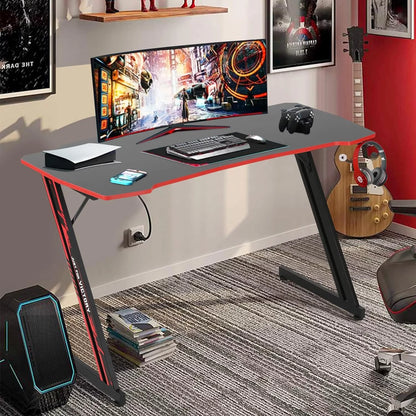 ncs 47 Inch Gaming Desk Z-Shaped Computer Desk Home Office Desk with Headphone Hook, Red