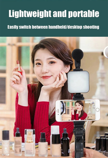 Smartphone Vlogging Kit with Tripod Phone Holder Mini Microphone LED Fill Light Starter for Tiktok Live Stream Video Youtube