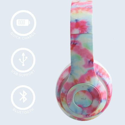 Bluetooth Headphones - Foldable Bluetooth Headset - Lightweight Headphones - Adjustable On-Ear Headphones - Fashion Bluetooth Headphones with Microphone (Tye Dye)